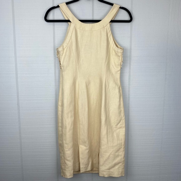 NWT Anthropologie Beige Oleander Linen Floral Appliqué Sleeveless Pencil Dress - Picture 3 of 6